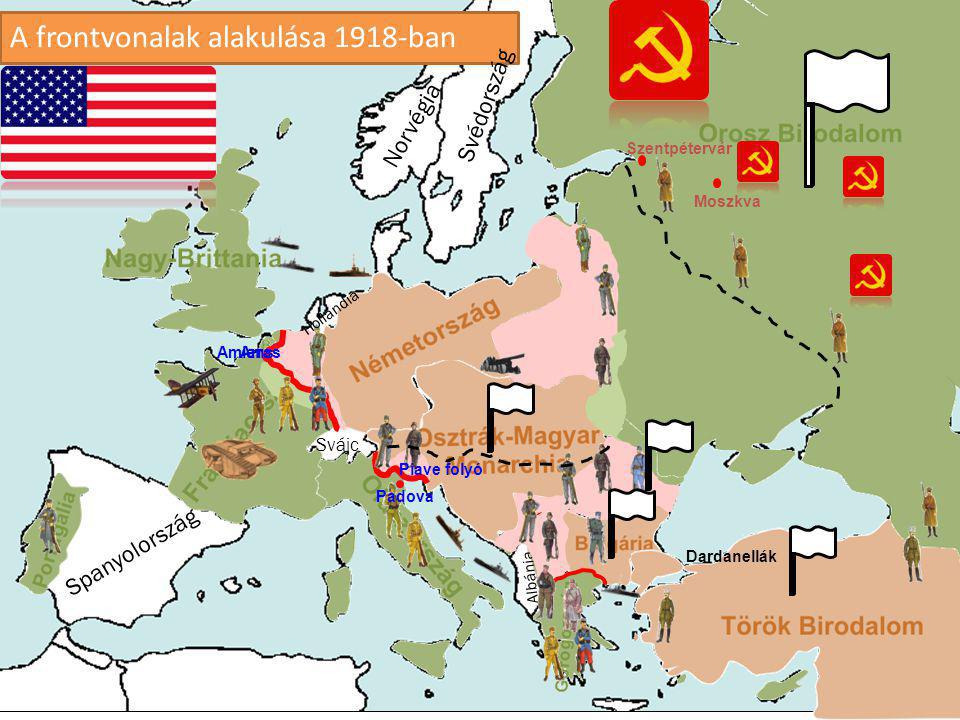 A frontvonalak alakulása 1918-ban