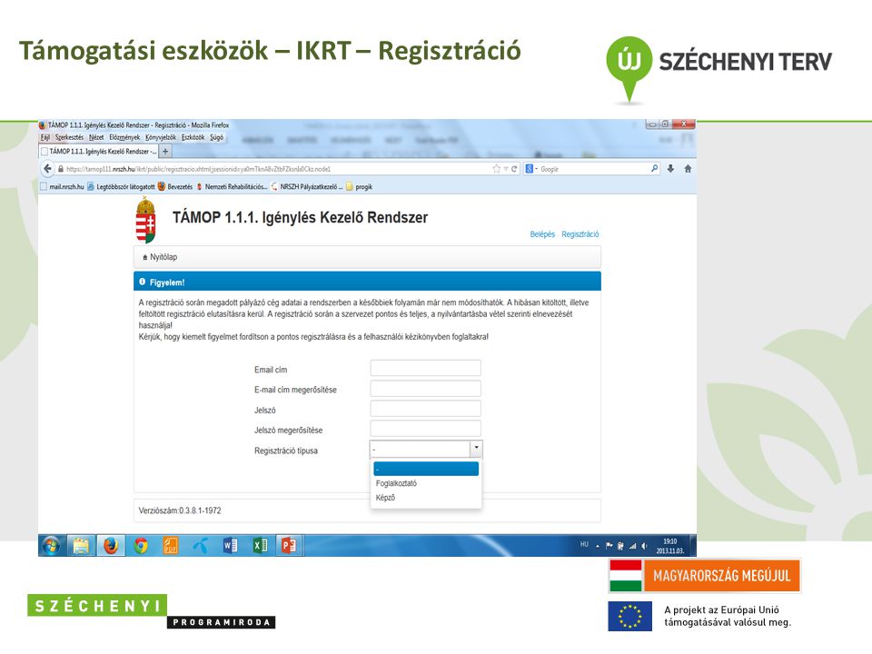 Támogatási eszközök – IKRT – Regisztráció