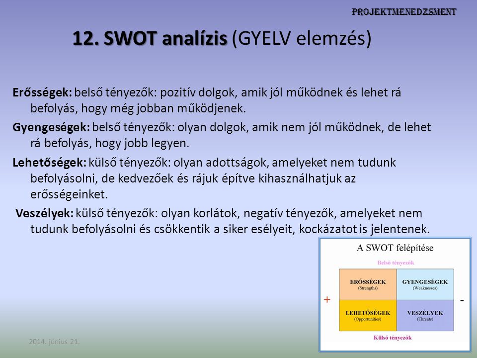 12. SWOT analízis (GYELV elemzés)