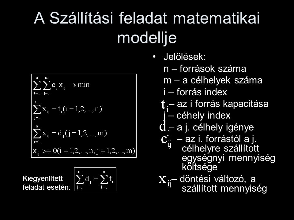 A Szállítási feladat matematikai modellje
