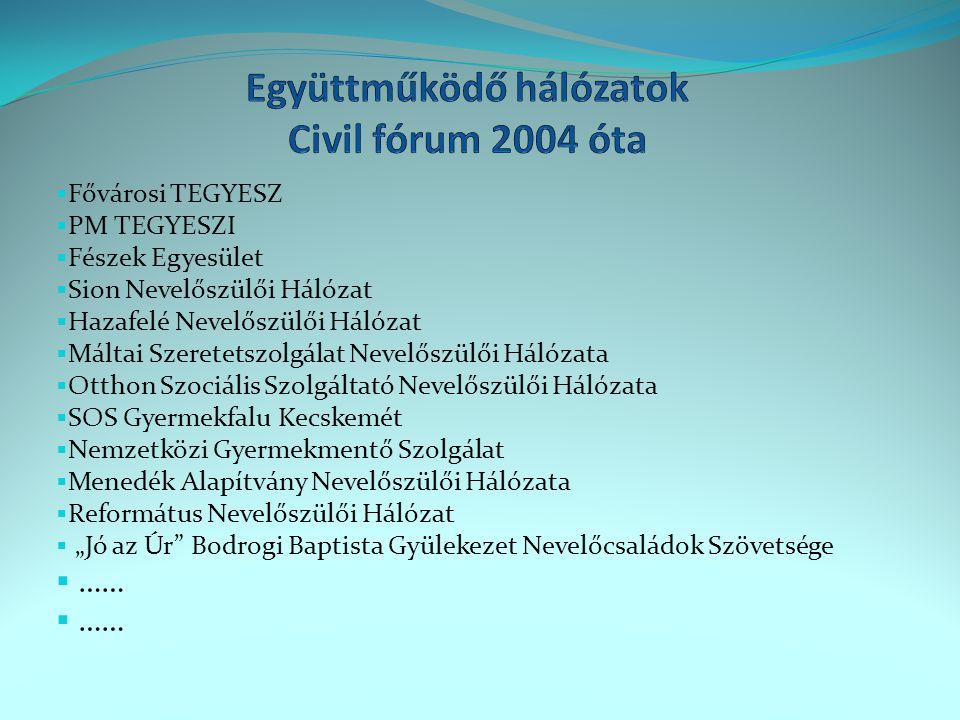 Együttműködő hálózatok Civil fórum 2004 óta