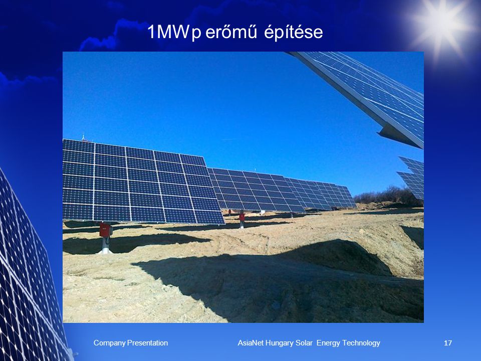 1MWp erőmű építése Company Presentation AsiaNet Hungary Solar Energy Technology