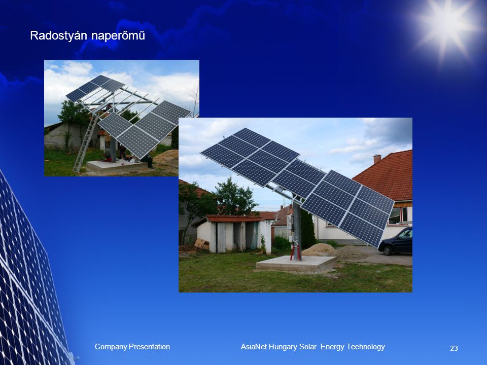 Radostyán naperőmű Company Presentation AsiaNet Hungary Solar Energy Technology
