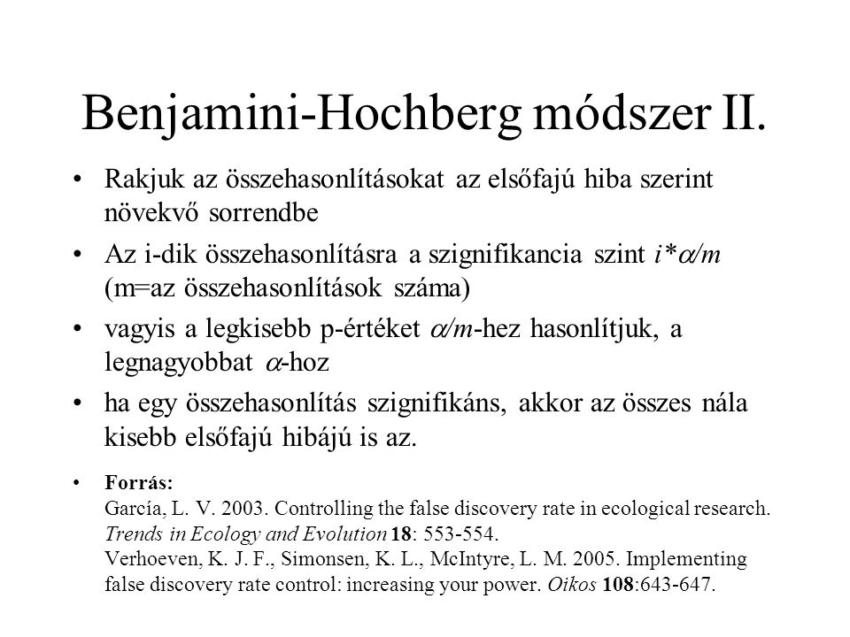 Benjamini-Hochberg módszer II.