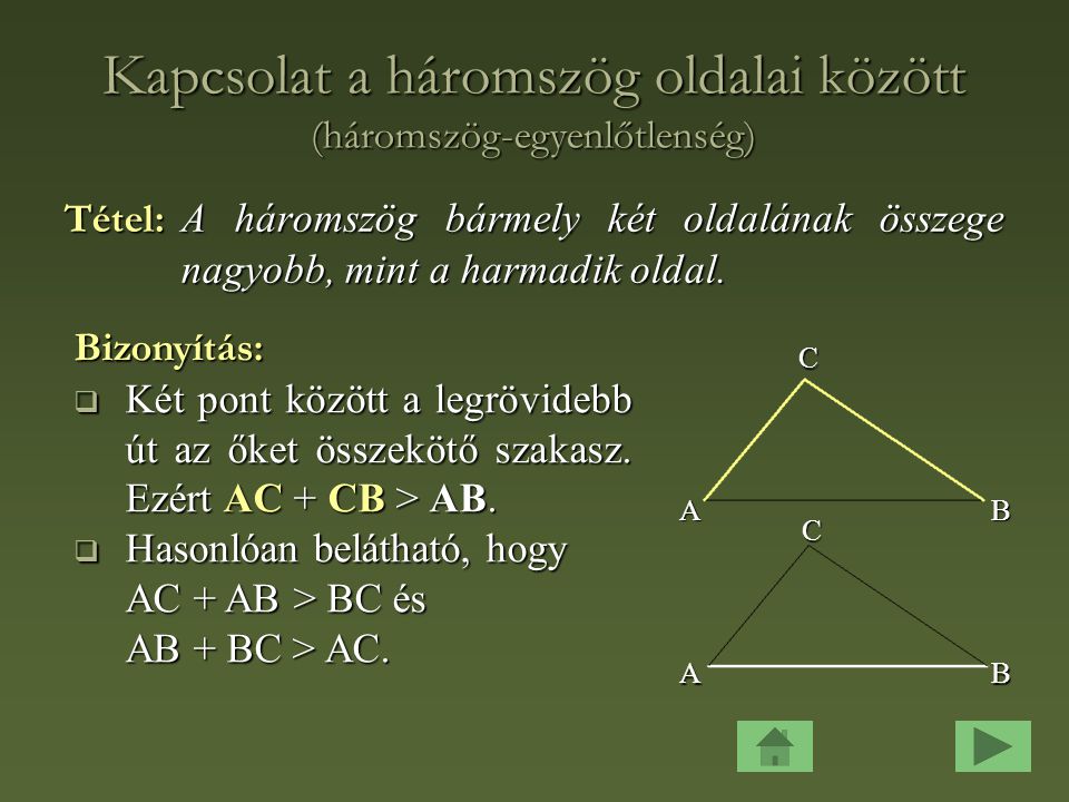 Kapcsolat a háromszög oldalai között (háromszög-egyenlőtlenség)