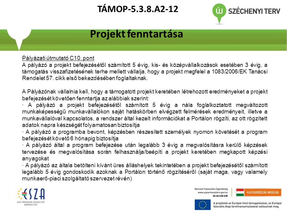 TÁMOP A2-12 Projekt fenntartása