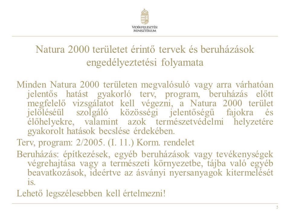 Natura 2000 területet érintő tervek és beruházások engedélyeztetési folyamata