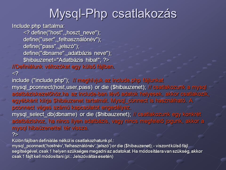 Mysql-Php csatlakozás