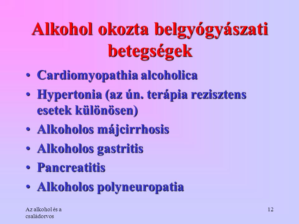 Alkohol okozta belgyógyászati betegségek