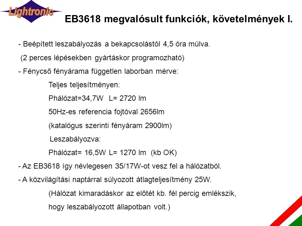 EB3618 megvalósult funkciók, követelmények I.
