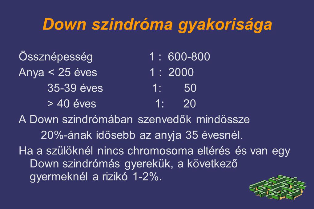 Down szindróma gyakorisága