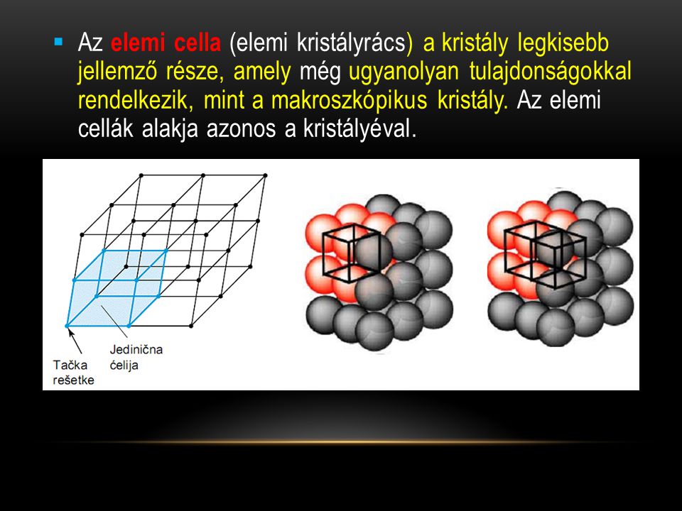 Az elemi cella (elemi kristályrács) a kristály legkisebb jellemző része, amely még ugyanolyan tulajdonságokkal rendelkezik, mint a makroszkópikus kristály.