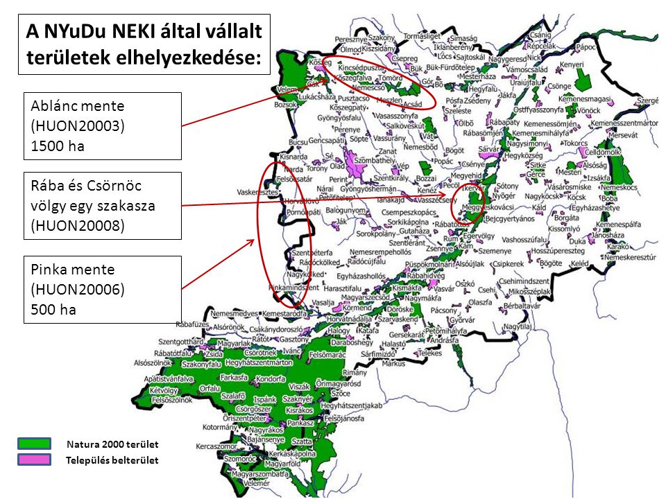 A NYuDu NEKI által vállalt területek elhelyezkedése: