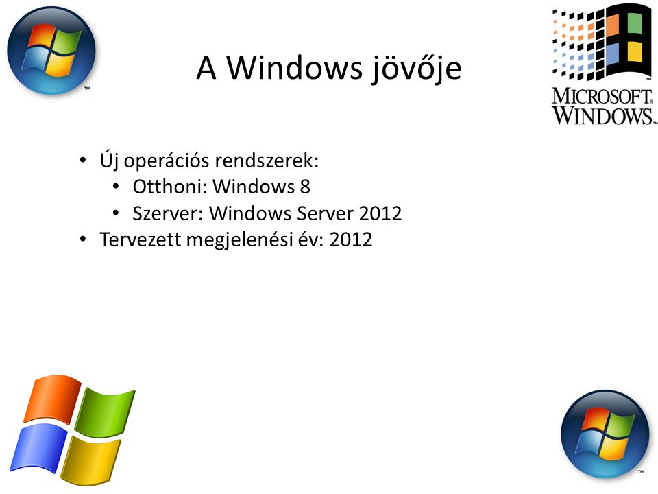 A Windows jövője Új operációs rendszerek: Otthoni: Windows 8