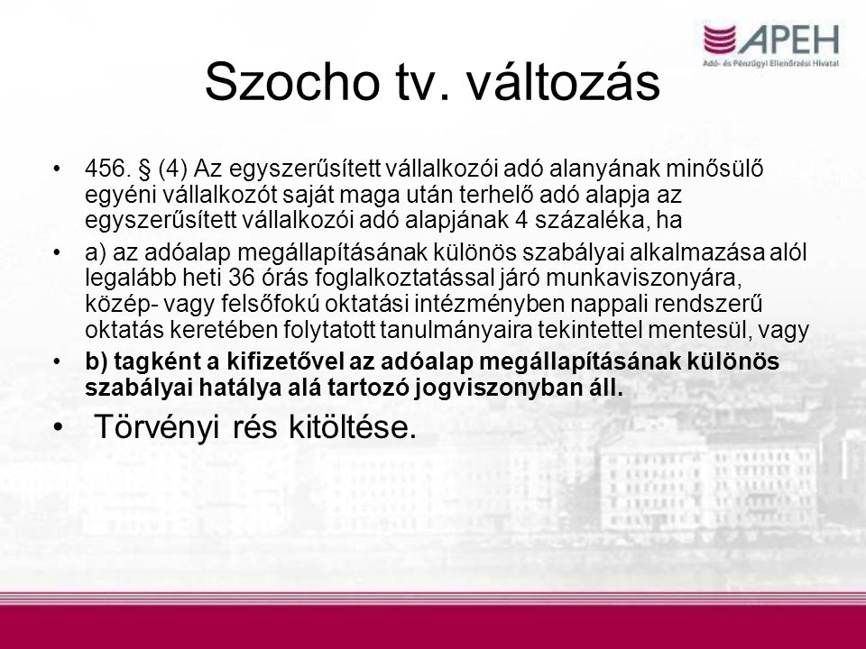 Szocho tv. változás Törvényi rés kitöltése.