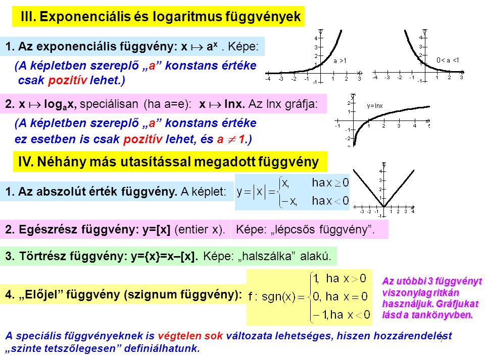 III. Exponenciális és logaritmus függvények