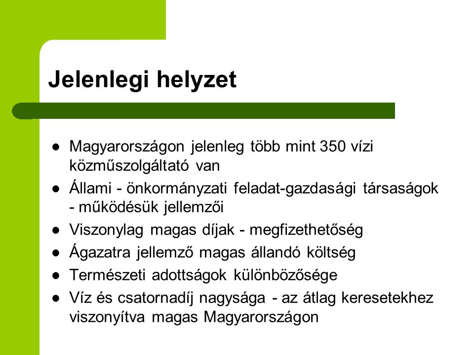 Jelenlegi helyzet Magyarországon jelenleg több mint 350 vízi közműszolgáltató van.