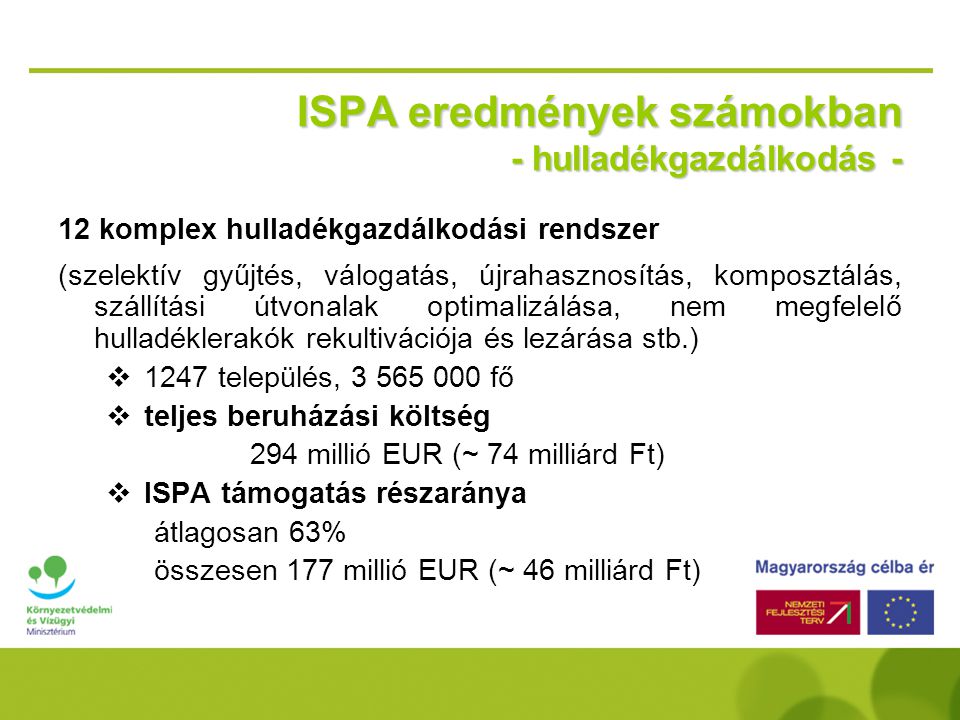 ISPA eredmények számokban - hulladékgazdálkodás -