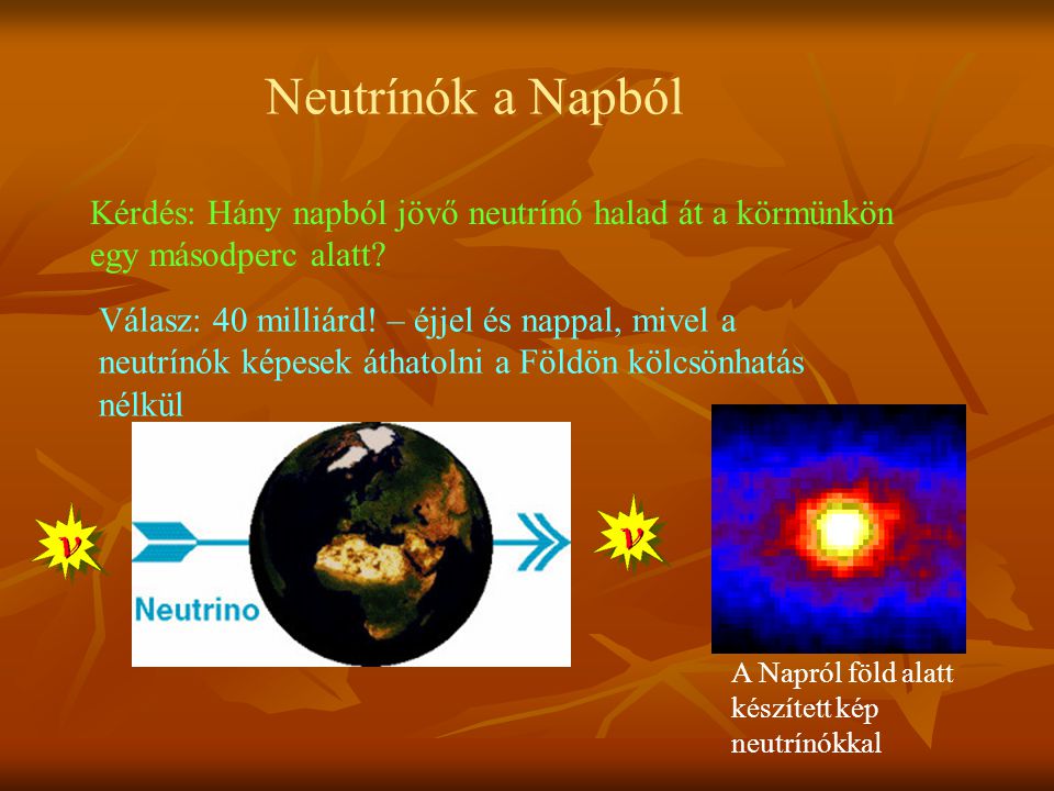 Neutrínók a Napból Kérdés: Hány napból jövő neutrínó halad át a körmünkön egy másodperc alatt