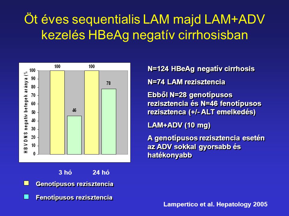 Öt éves sequentialis LAM majd LAM+ADV kezelés HBeAg negatív cirrhosisban