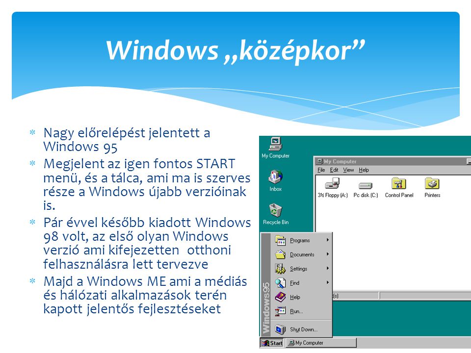 Windows „középkor Nagy előrelépést jelentett a Windows 95