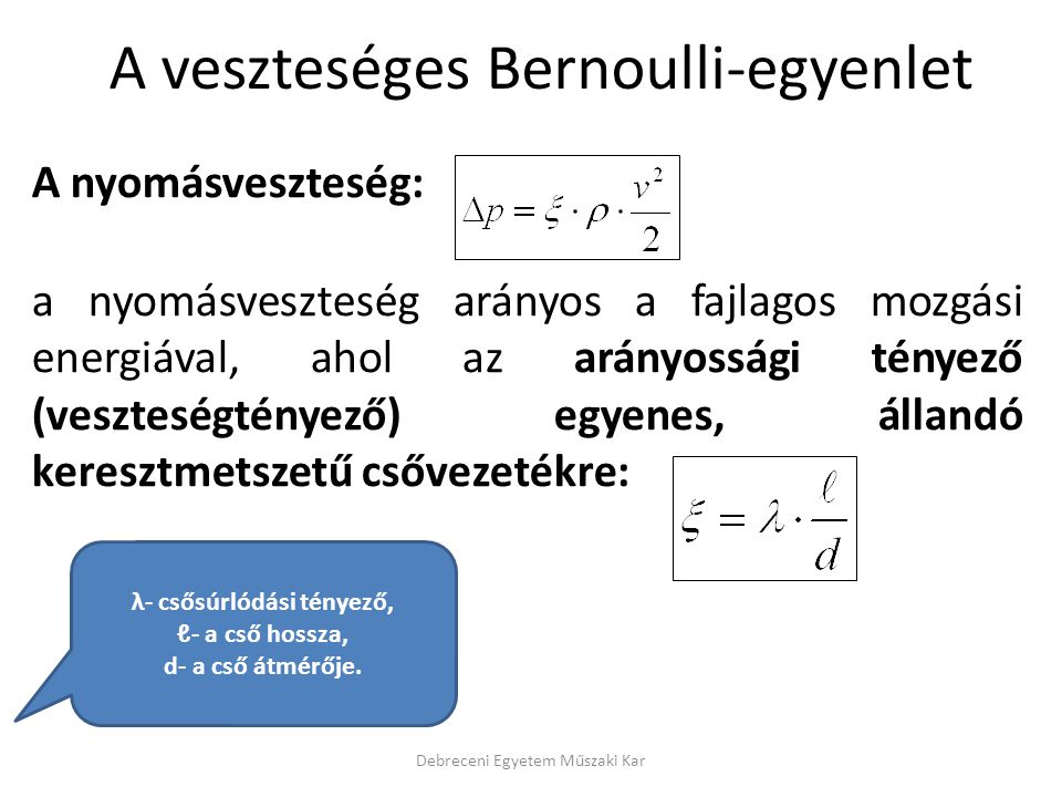 A veszteséges Bernoulli-egyenlet