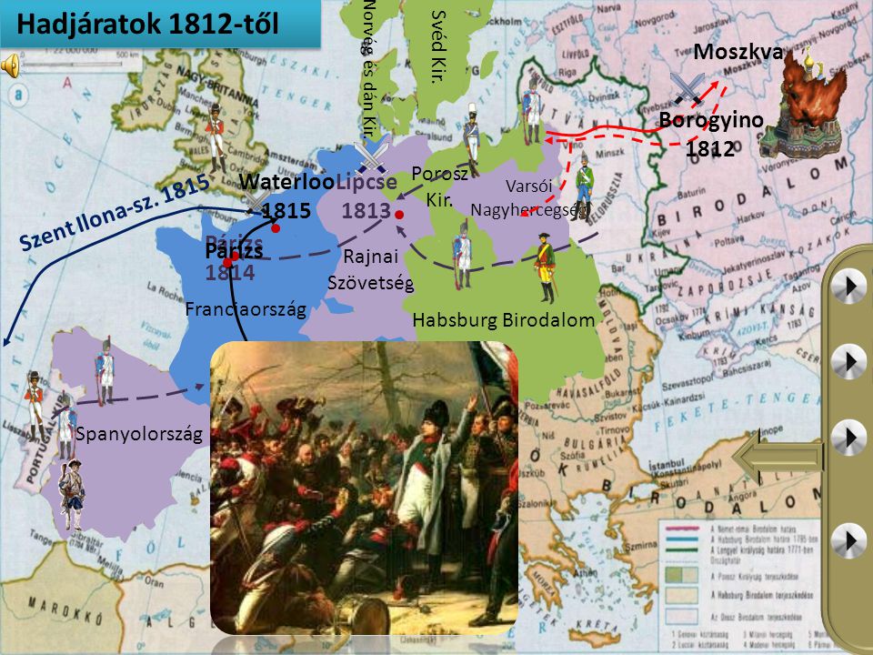 Hadjáratok 1812-től Moszkva Borogyino 1812 Lipcse 1813 Waterloo 1815