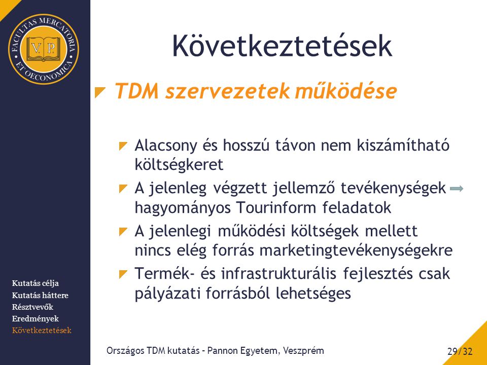 Következtetések TDM szervezetek működése