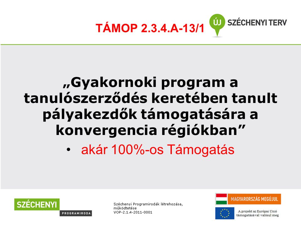 TÁMOP A-13/1 „Gyakornoki program a tanulószerződés keretében tanult pályakezdők támogatására a konvergencia régiókban