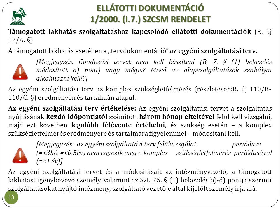 ELLÁTOTTI DOKUMENTÁCIÓ 1/2000. (I.7.) SZCSM RENDELET