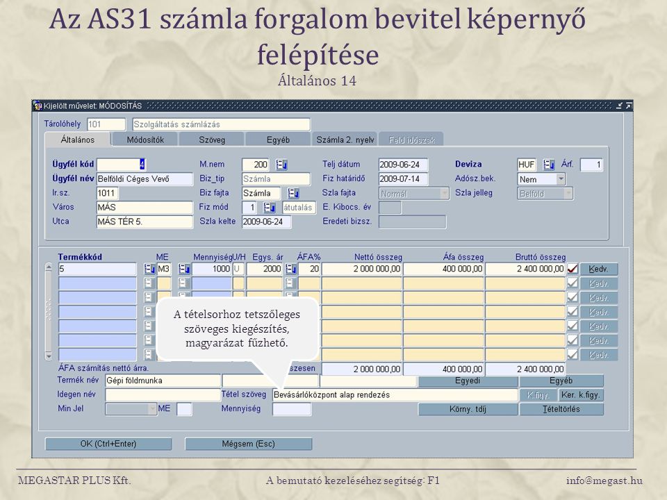 Az AS31 számla forgalom bevitel képernyő felépítése Általános 14