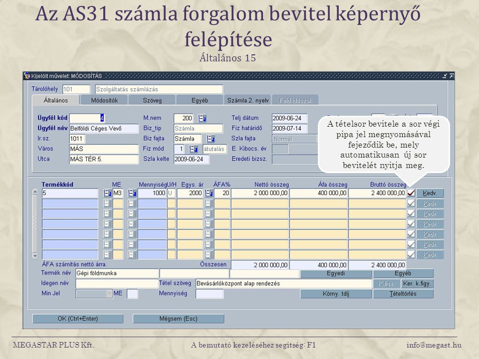 Az AS31 számla forgalom bevitel képernyő felépítése Általános 15