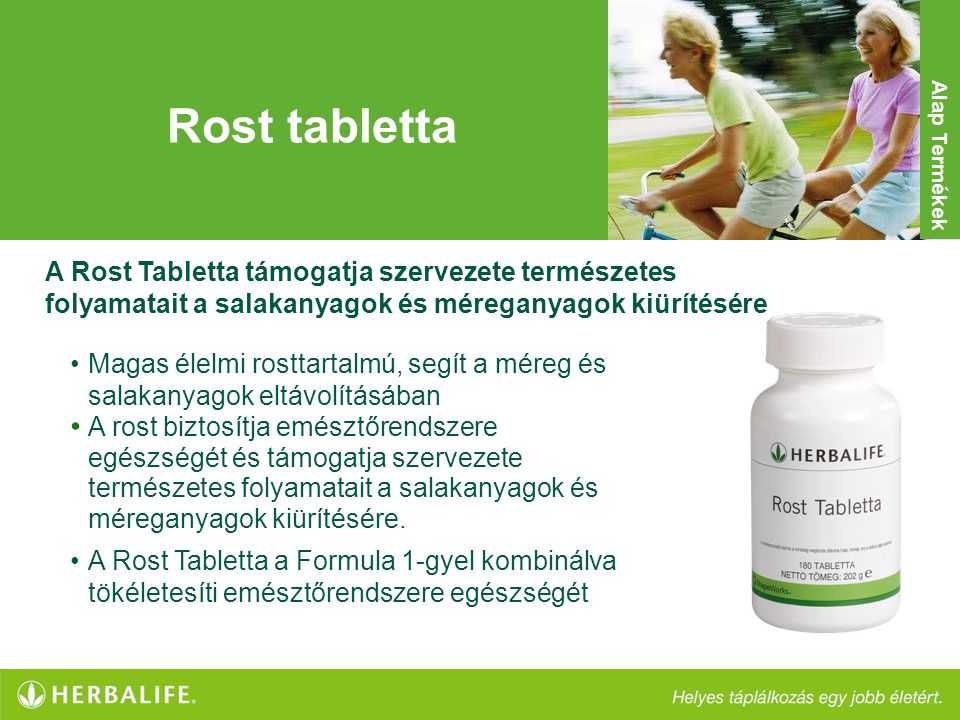 Rost tabletta Alap Termékek. A Rost Tabletta támogatja szervezete természetes folyamatait a salakanyagok és méreganyagok kiürítésére.