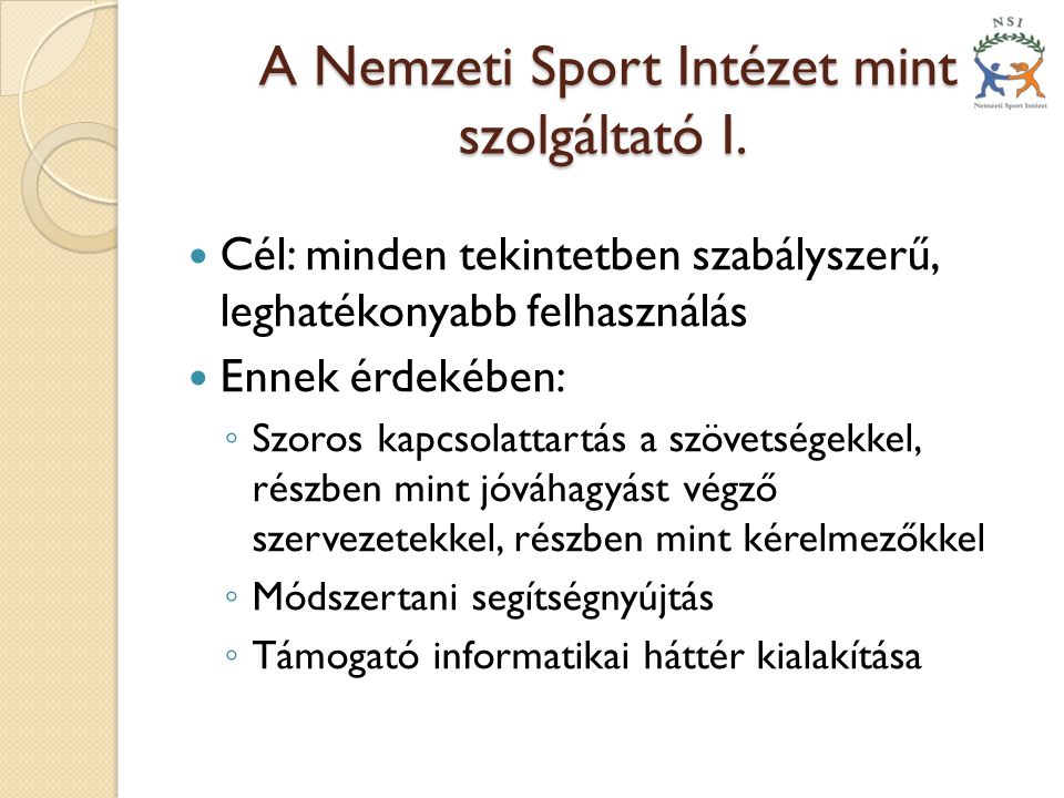 A Nemzeti Sport Intézet mint szolgáltató I.