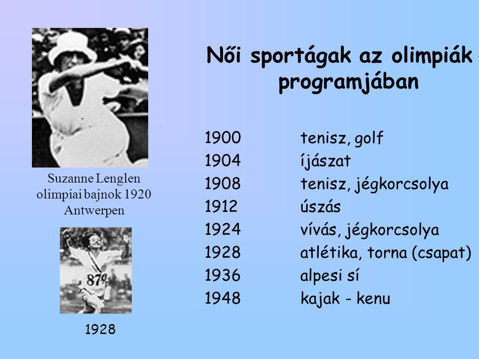 Suzanne Lenglen olimpiai bajnok 1920 Antwerpen