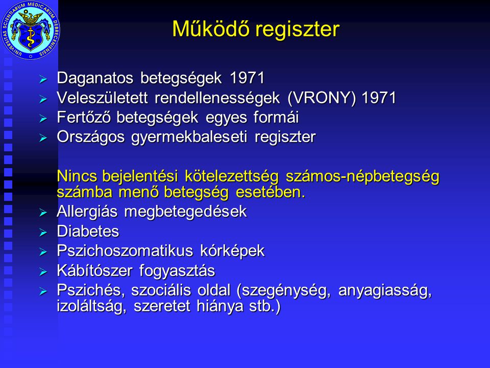 Működő regiszter Daganatos betegségek 1971