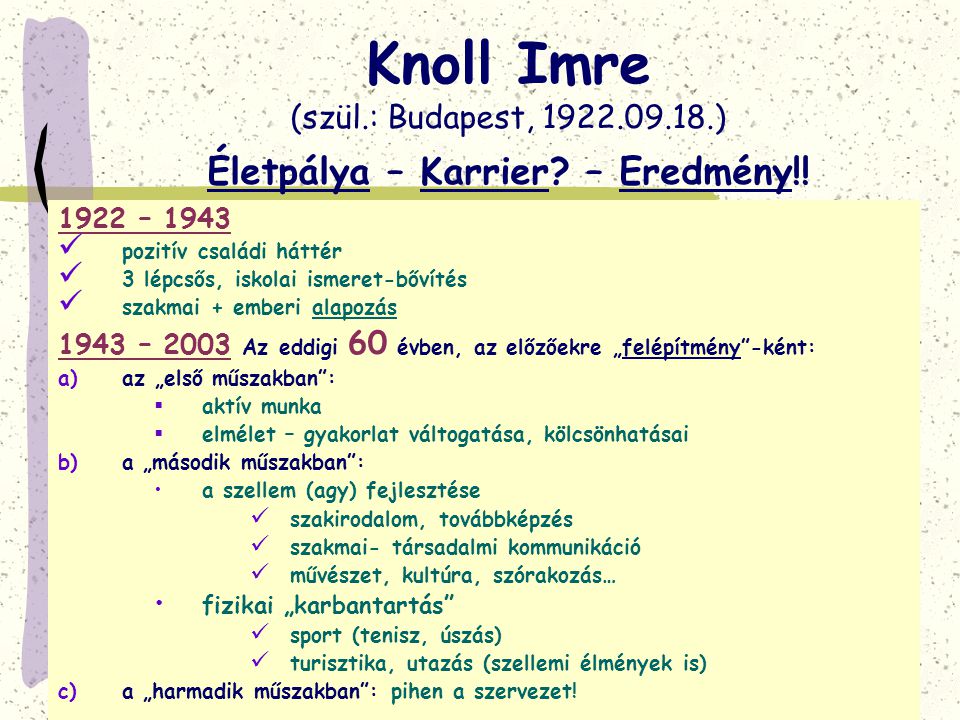 Knoll Imre (szül. : Budapest, ) Életpálya – Karrier