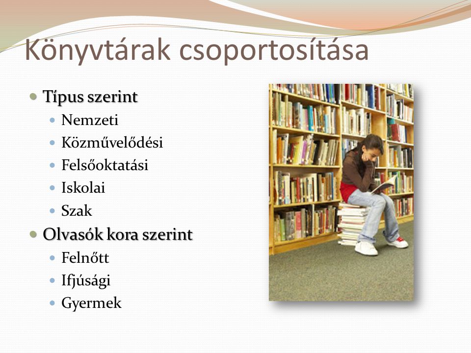Könyvtárak csoportosítása