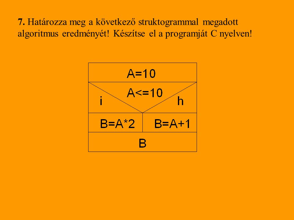 7. Határozza meg a következő struktogrammal megadott algoritmus eredményét.