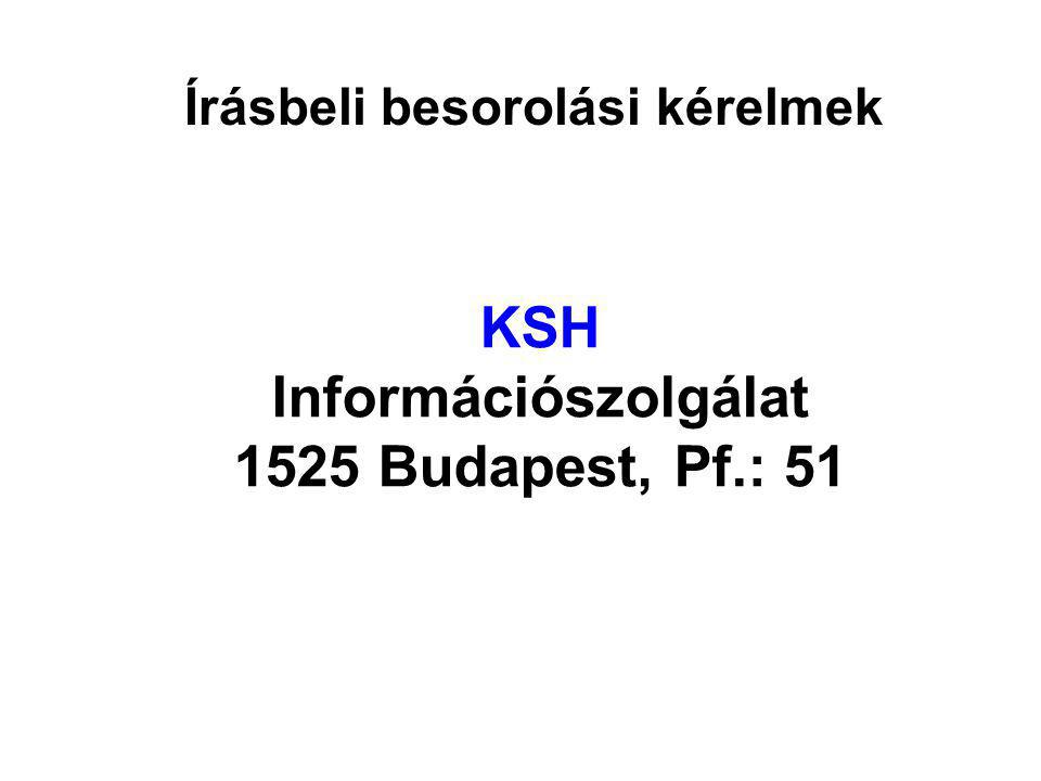 KSH Információszolgálat 1525 Budapest, Pf.: 51