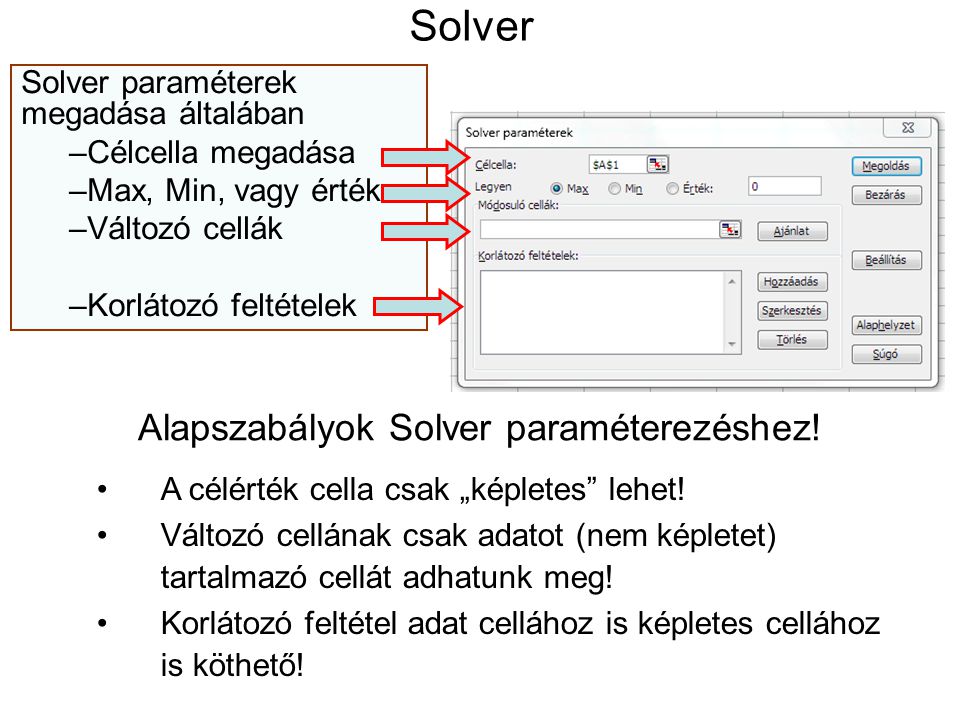 Alapszabályok Solver paraméterezéshez!