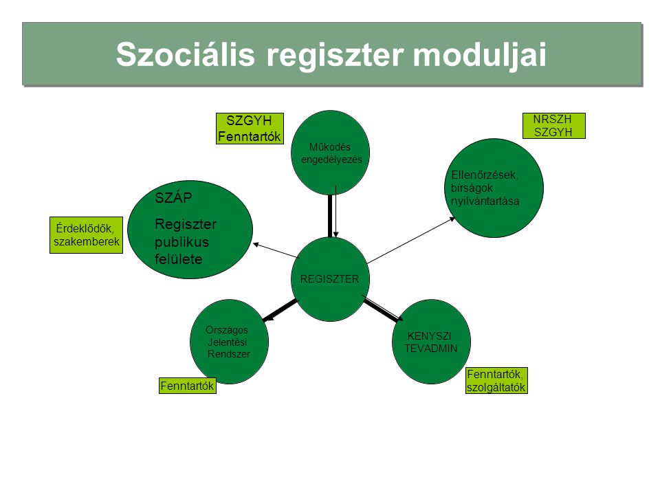 A Szociális Regiszterben jelenlegi moduljai