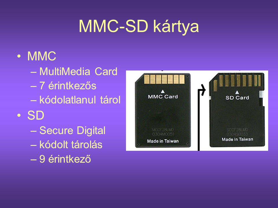 MMC-SD kártya MMC SD MultiMedia Card 7 érintkezős kódolatlanul tárol