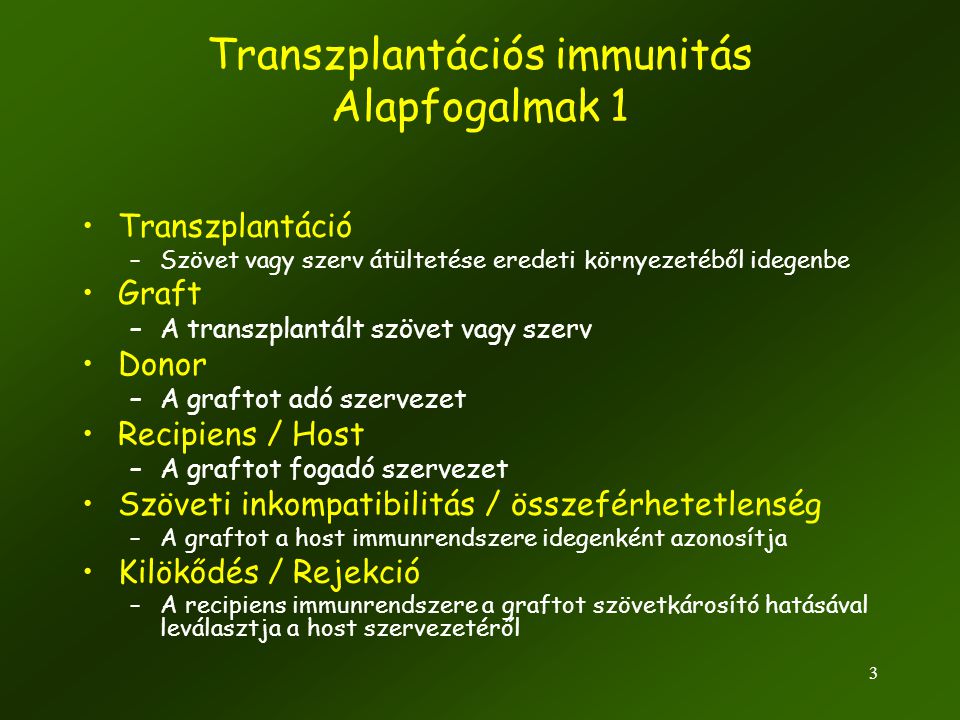 Transzplantációs immunitás Alapfogalmak 1