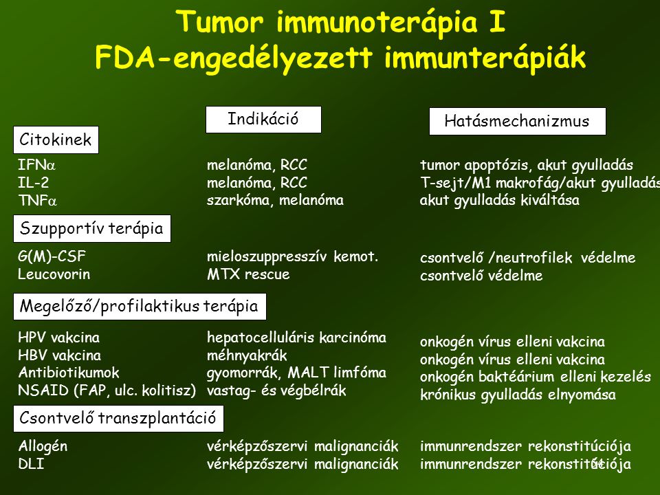 Tumor immunoterápia I FDA-engedélyezett immunterápiák