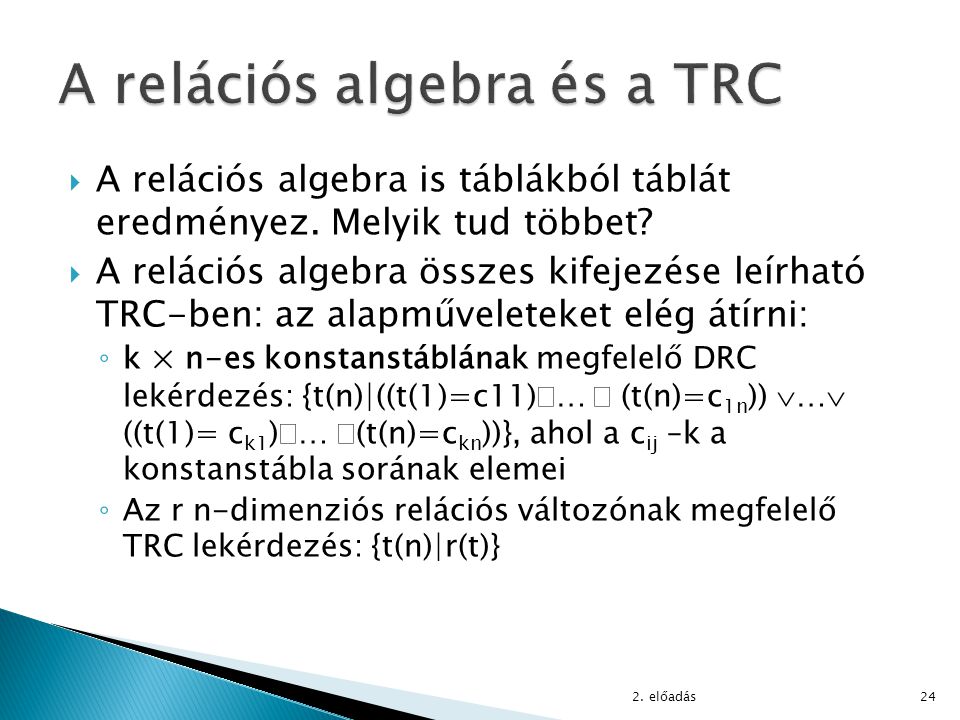 A relációs algebra és a TRC