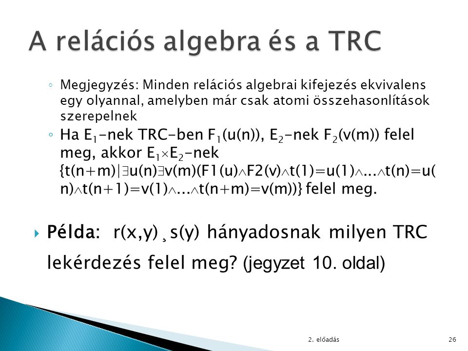 A relációs algebra és a TRC