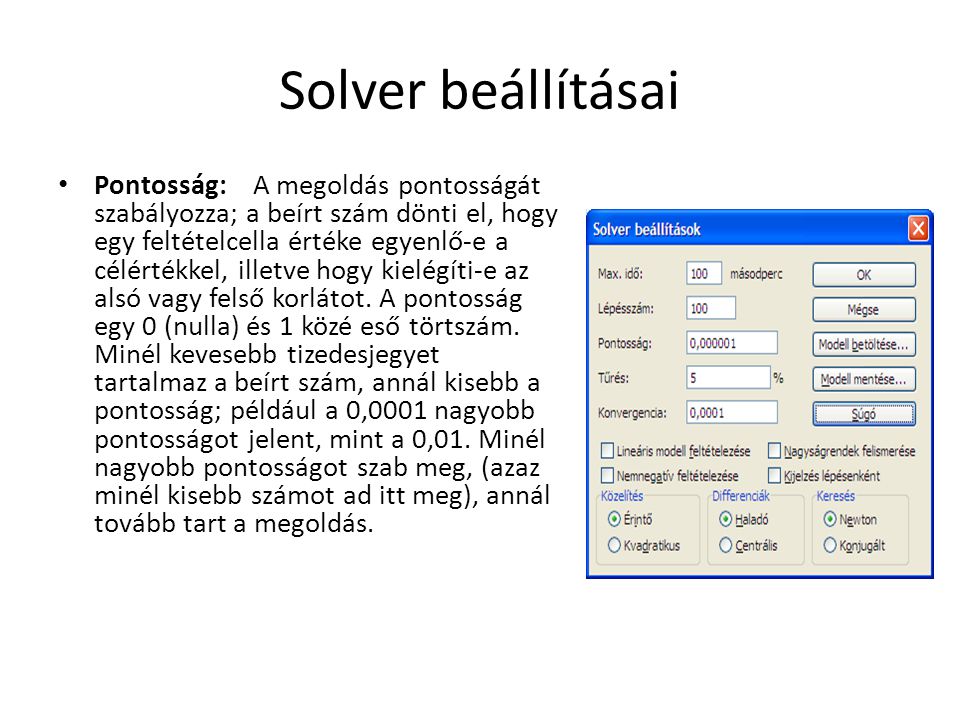 Solver beállításai