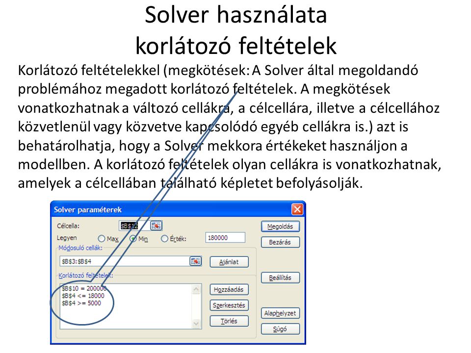 Solver használata korlátozó feltételek