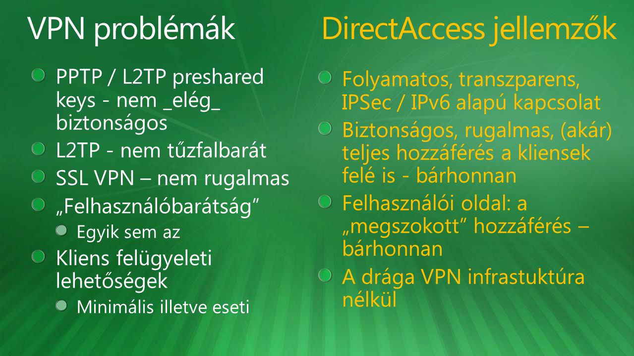 DirectAccess jellemzők